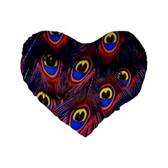 Peacock-feathers,blue,yellow Standard 16  Premium Heart Shape Cushions by nateshop