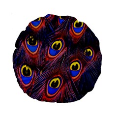 Peacock-feathers,blue,yellow Standard 15  Premium Round Cushions by nateshop