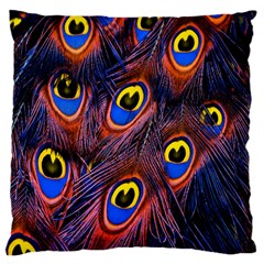 Peacock-feathers,blue,yellow Large Cushion Case (one Side) by nateshop