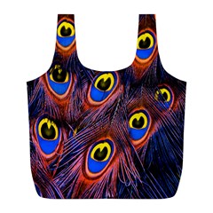 Peacock-feathers,blue,yellow Full Print Recycle Bag (l) by nateshop