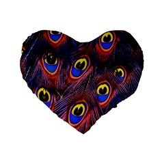 Peacock-feathers,blue,yellow Standard 16  Premium Flano Heart Shape Cushions by nateshop