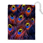 Peacock-feathers,blue,yellow Drawstring Pouch (4XL) Front