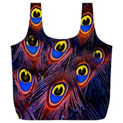 Peacock-feathers,blue,yellow Full Print Recycle Bag (xxl) by nateshop