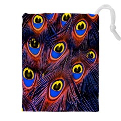 Peacock-feathers,blue,yellow Drawstring Pouch (5xl) by nateshop