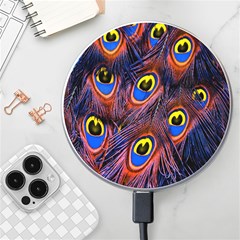 Peacock-feathers,blue,yellow Wireless Fast Charger(white) by nateshop