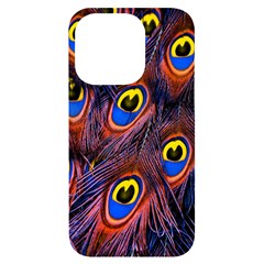 Peacock-feathers,blue,yellow Iphone 14 Pro Black Uv Print Case by nateshop