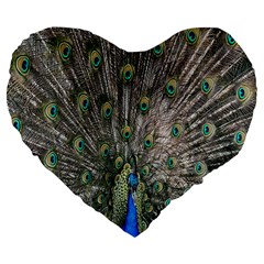 Peacock-feathers1 Large 19  Premium Flano Heart Shape Cushions by nateshop