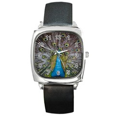 Peacock-feathers2 Square Metal Watch by nateshop