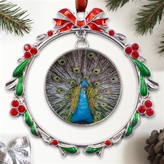 Peacock-feathers2 Metal X mas Wreath Ribbon Ornament by nateshop