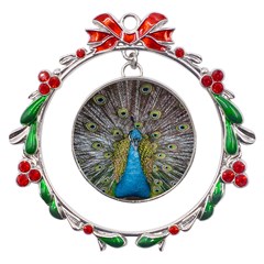 Peacock-feathers2 Metal X mas Wreath Ribbon Ornament by nateshop