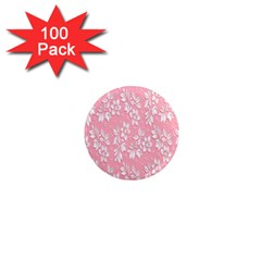 Pink Texture With White Flowers, Pink Floral Background 1  Mini Magnets (100 Pack)  by nateshop