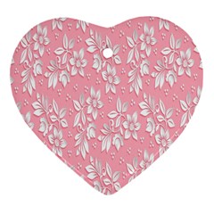 Pink Texture With White Flowers, Pink Floral Background Ornament (heart) by nateshop