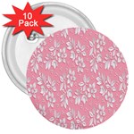 Pink Texture With White Flowers, Pink Floral Background 3  Buttons (10 pack)  Front