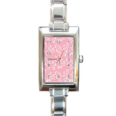 Pink Texture With White Flowers, Pink Floral Background Rectangle Italian Charm Watch by nateshop