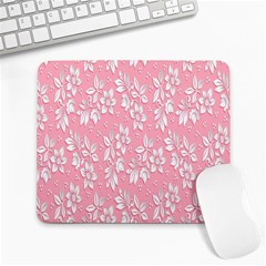 Pink Texture With White Flowers, Pink Floral Background Large Mousepad by nateshop