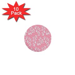 Pink Texture With White Flowers, Pink Floral Background 1  Mini Buttons (10 Pack)  by nateshop