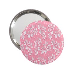 Pink Texture With White Flowers, Pink Floral Background 2 25  Handbag Mirrors by nateshop