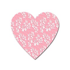 Pink Texture With White Flowers, Pink Floral Background Heart Magnet by nateshop