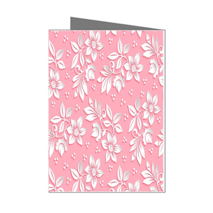 Pink Texture With White Flowers, Pink Floral Background Mini Greeting Cards (Pkg of 8)