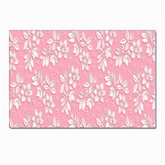 Pink Texture With White Flowers, Pink Floral Background Postcards 5  X 7  (pkg Of 10) by nateshop