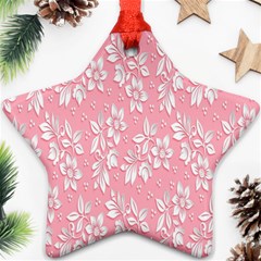 Pink Texture With White Flowers, Pink Floral Background Star Ornament (two Sides) by nateshop