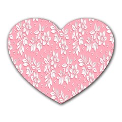 Pink Texture With White Flowers, Pink Floral Background Heart Mousepad