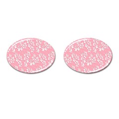 Pink Texture With White Flowers, Pink Floral Background Cufflinks (oval) by nateshop