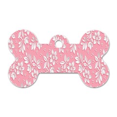 Pink Texture With White Flowers, Pink Floral Background Dog Tag Bone (one Side) by nateshop