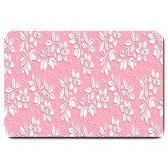 Pink Texture With White Flowers, Pink Floral Background Large Doormat by nateshop