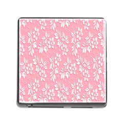 Pink Texture With White Flowers, Pink Floral Background Memory Card Reader (square 5 Slot) by nateshop