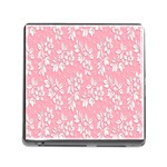 Pink Texture With White Flowers, Pink Floral Background Memory Card Reader (Square 5 Slot) Front