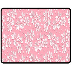 Pink Texture With White Flowers, Pink Floral Background Fleece Blanket (medium) by nateshop