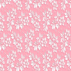 Pink Texture With White Flowers, Pink Floral Background Play Mat (rectangle) by nateshop