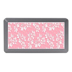 Pink Texture With White Flowers, Pink Floral Background Memory Card Reader (mini) by nateshop