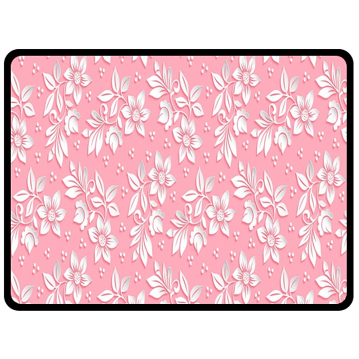 Pink Texture With White Flowers, Pink Floral Background Fleece Blanket (Large)