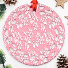 Pink Texture With White Flowers, Pink Floral Background Round Filigree Ornament (two Sides) by nateshop