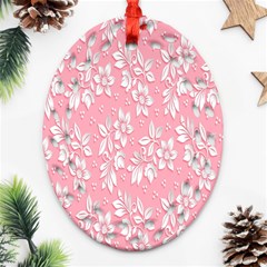 Pink Texture With White Flowers, Pink Floral Background Ornament (oval Filigree) by nateshop