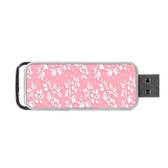 Pink Texture With White Flowers, Pink Floral Background Portable Usb Flash (two Sides) by nateshop