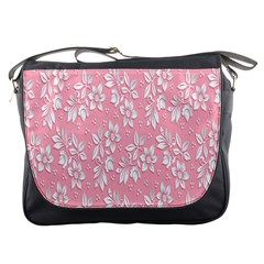 Pink Texture With White Flowers, Pink Floral Background Messenger Bag by nateshop