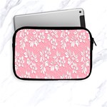 Pink Texture With White Flowers, Pink Floral Background Apple iPad Mini Zipper Cases Front