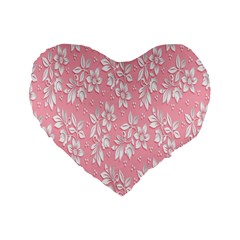 Pink Texture With White Flowers, Pink Floral Background Standard 16  Premium Heart Shape Cushions by nateshop