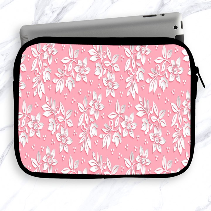 Pink Texture With White Flowers, Pink Floral Background Apple iPad 2/3/4 Zipper Cases