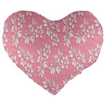 Pink Texture With White Flowers, Pink Floral Background Large 19  Premium Heart Shape Cushions Front