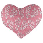 Pink Texture With White Flowers, Pink Floral Background Large 19  Premium Heart Shape Cushions Back