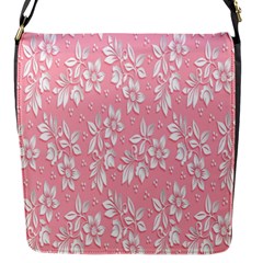 Pink Texture With White Flowers, Pink Floral Background Flap Closure Messenger Bag (s) by nateshop