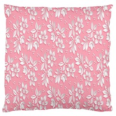 Pink Texture With White Flowers, Pink Floral Background Large Premium Plush Fleece Cushion Case (one Side) by nateshop