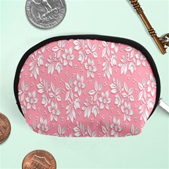 Pink Texture With White Flowers, Pink Floral Background Accessory Pouch (medium) by nateshop