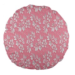 Pink Texture With White Flowers, Pink Floral Background Large 18  Premium Flano Round Cushions