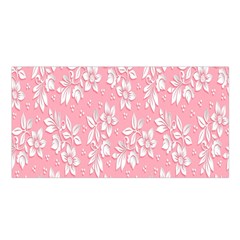 Pink Texture With White Flowers, Pink Floral Background Satin Shawl 45  X 80  by nateshop