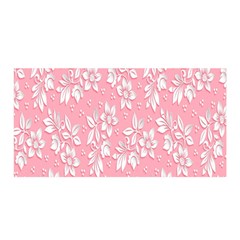 Pink Texture With White Flowers, Pink Floral Background Satin Wrap 35  X 70  by nateshop